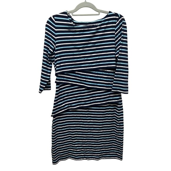 J.McLaughlin Womens Navy & Light Blue Striped Dress L - Picture 1 of 9